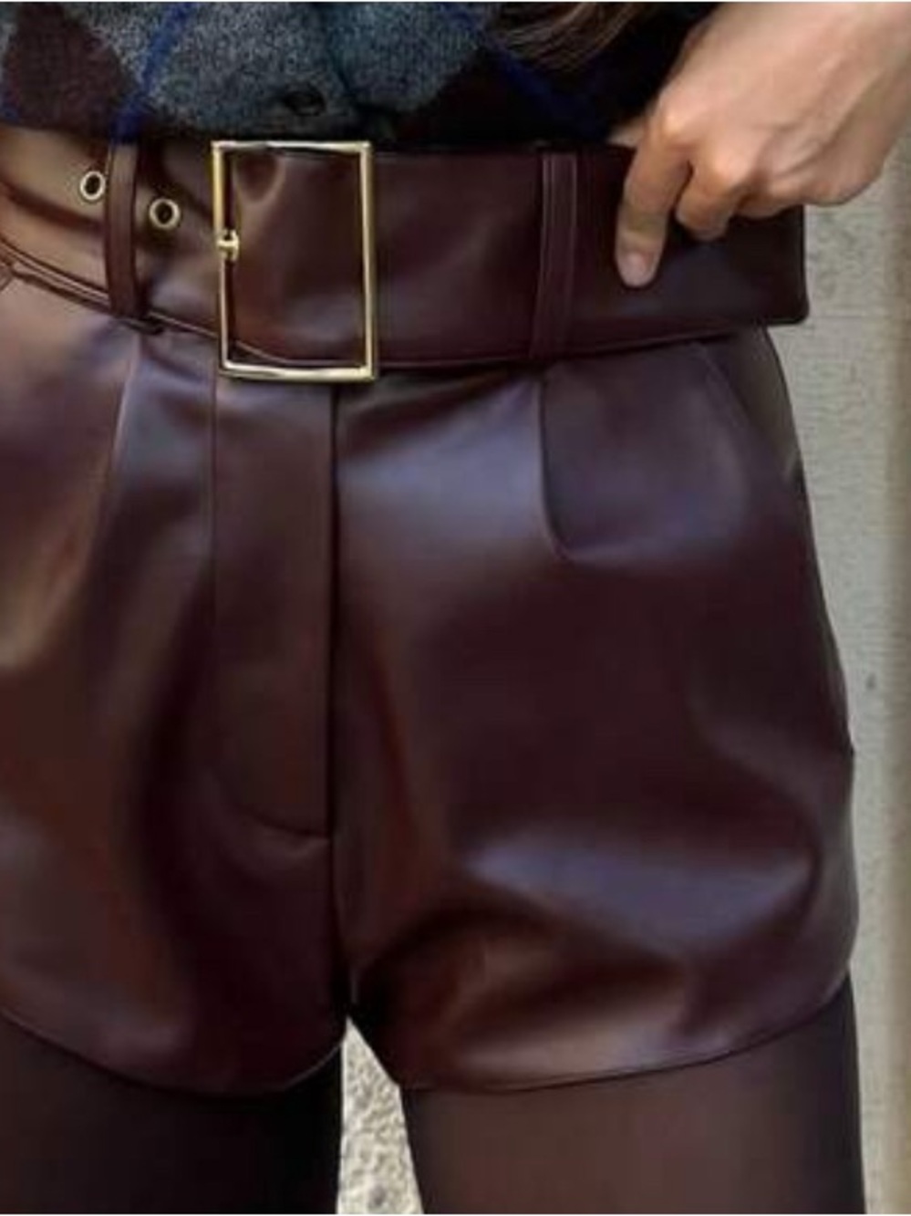naked wardrobe Dark Brown High-Waist Vegan Leather Shorts with Belt